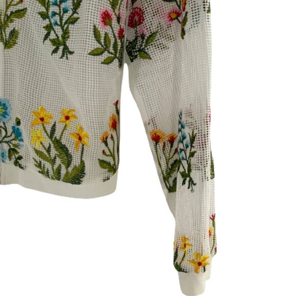 Chelsea & Violet Mesh Jacket Womens XL Knit Floral Embroidered Zipper Cropped - Picture 6 of 8